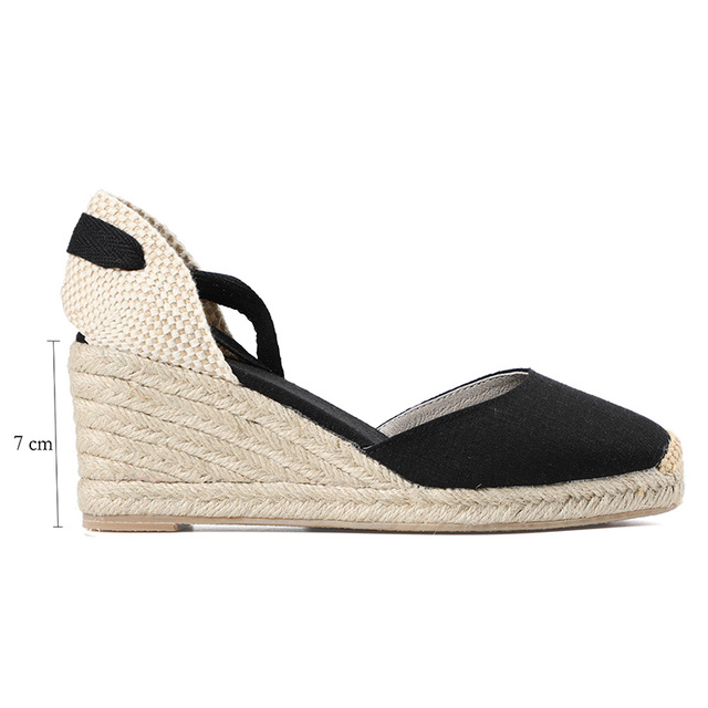 Sandały damskie na koturnie ze szpiczastym noskiem i espadrylkową podeszwą, bawełniano-tkane, 0-3cm, 2021 - Soludos - Wianko - 7
