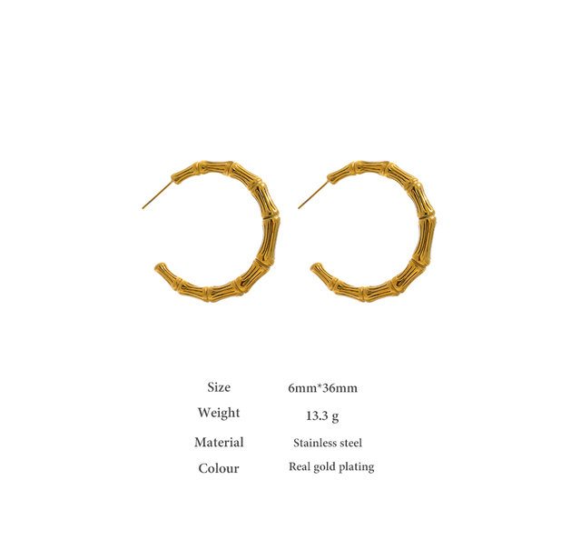 Kolczyki ze stali nierdzewnej minimalistyczne złoto 18K bambusowe dla kobiet - Wianko - 6