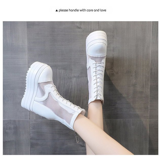 Buty damskie na lato zwiększające wzrost - czarne/białe, miękkie, botki - Wianko - 16