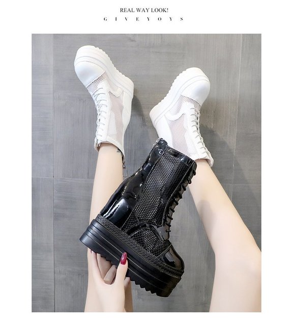 Buty damskie na lato zwiększające wzrost - czarne/białe, miękkie, botki - Wianko - 21
