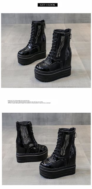 Buty damskie na lato zwiększające wzrost - czarne/białe, miękkie, botki - Wianko - 34