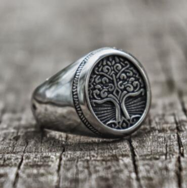 Męski pierścionek z metalowym drzewem życia w stylu retro skandynawskim - wysoka jakość i klasyczny design - Wianko - 18