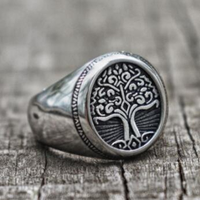 Męski pierścionek z metalowym drzewem życia w stylu retro skandynawskim - wysoka jakość i klasyczny design - Wianko - 22