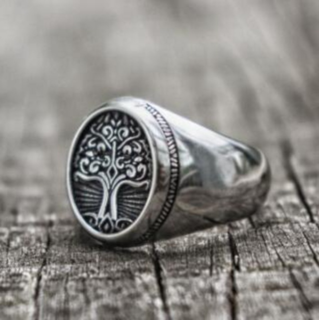 Męski pierścionek z metalowym drzewem życia w stylu retro skandynawskim - wysoka jakość i klasyczny design - Wianko - 21