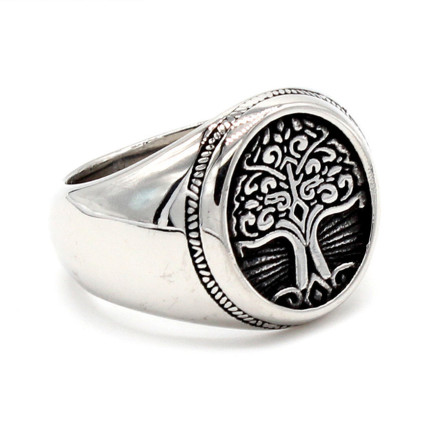 Męski pierścionek z metalowym drzewem życia w stylu retro skandynawskim - wysoka jakość i klasyczny design - Wianko - 19