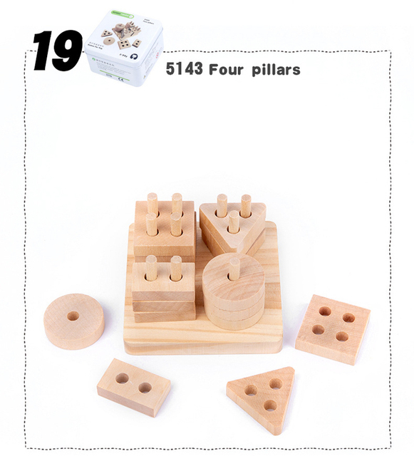 Zestaw klocków drewnianych dla dzieci TinBox Storage Organizer - Tangram puzzle 3D, koraliki układanki, domino, Gyro Spin, szachy, gra montessori - Wianko - 21