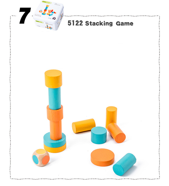 Zestaw klocków drewnianych dla dzieci TinBox Storage Organizer - Tangram puzzle 3D, koraliki układanki, domino, Gyro Spin, szachy, gra montessori - Wianko - 10