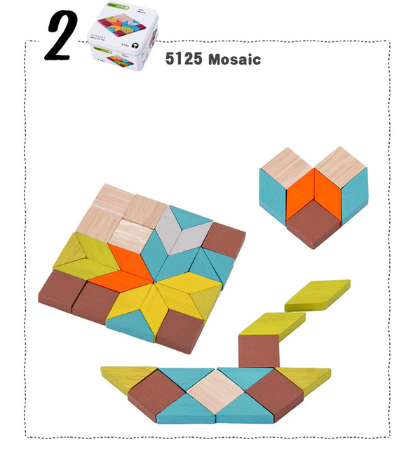 Zestaw klocków drewnianych dla dzieci TinBox Storage Organizer - Tangram puzzle 3D, koraliki układanki, domino, Gyro Spin, szachy, gra montessori - Wianko - 5