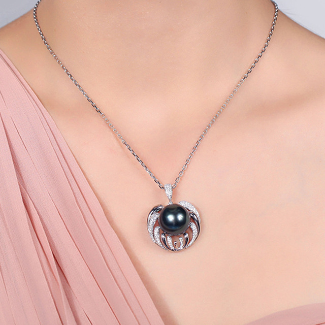 Czarny naszyjnik srebrny 925 ze wisiorkiem perłowym - elegancki i modny, wyrażający vintage temperament - Wianko - 2