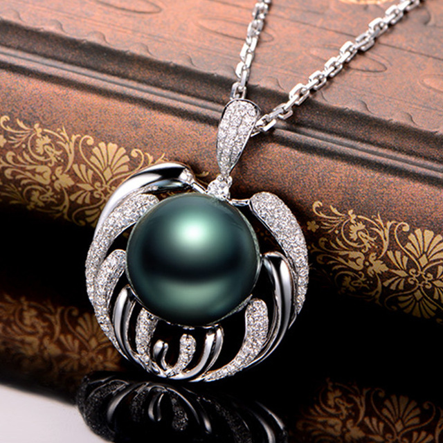 Czarny naszyjnik srebrny 925 ze wisiorkiem perłowym - elegancki i modny, wyrażający vintage temperament - Wianko - 1