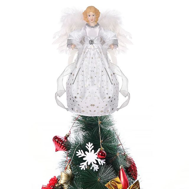Czubek choinkowy - Gwiazda Bożonarodzeniowa w kształcie cylindra z dekoracyjnym wierzchołkiem, wstążką Bowknot i świecącą lalką anioła LED - Wianko - 58