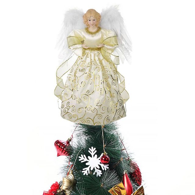 Czubek choinkowy - Gwiazda Bożonarodzeniowa w kształcie cylindra z dekoracyjnym wierzchołkiem, wstążką Bowknot i świecącą lalką anioła LED - Wianko - 50