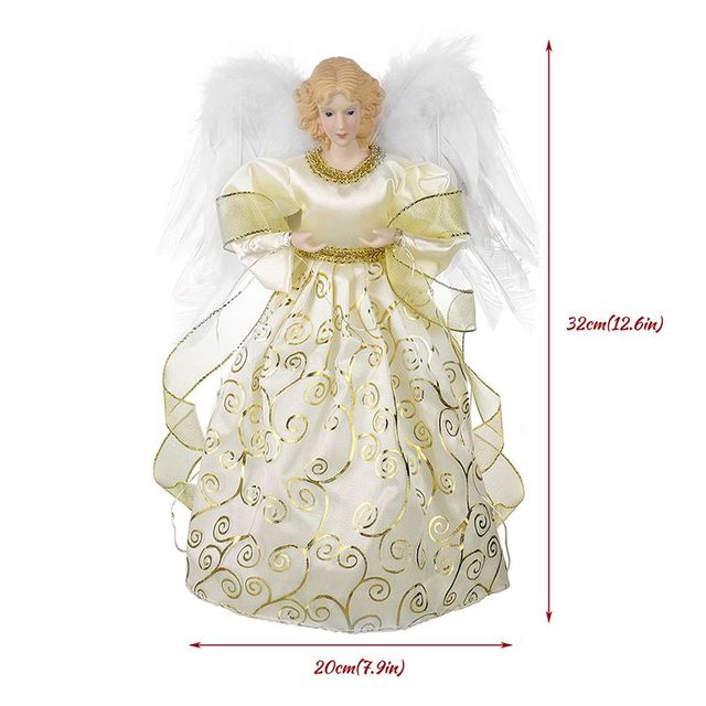 Czubek choinkowy - Gwiazda Bożonarodzeniowa w kształcie cylindra z dekoracyjnym wierzchołkiem, wstążką Bowknot i świecącą lalką anioła LED - Wianko - 49