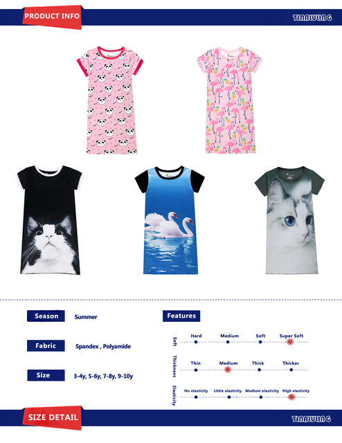 Nowa letnia sukienka dziecięca z nadrukiem pandy i kota dla dziewczynki 2-10 lat - marka 2021 - Wianko - 1