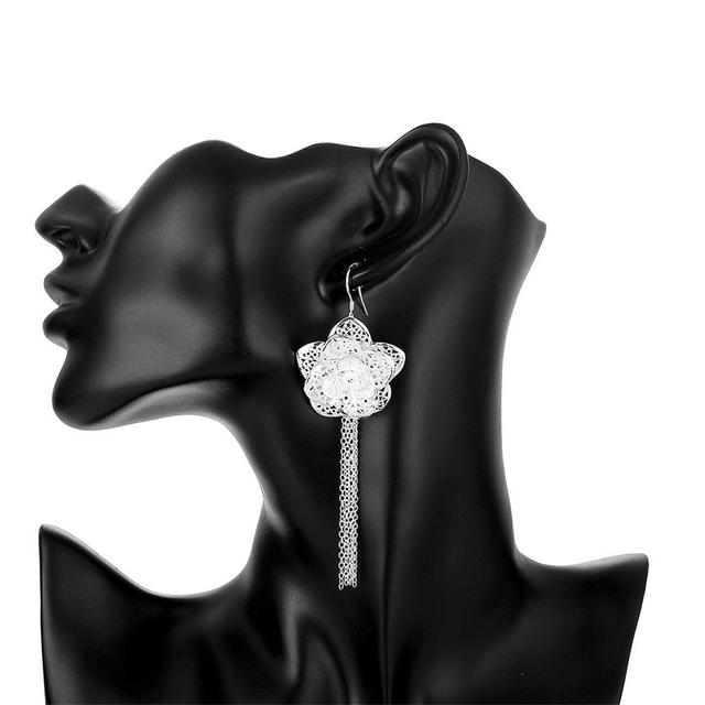 Kolczyki naszyjnik pierścionki - zestaw biżuterii damskiej ze srebra próby 925 z delikatnym wzorem kwiatowym - prezent na imprezę weselną lub świąteczny - Wianko - 4