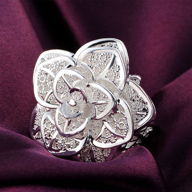 Kolczyki naszyjnik pierścionki - zestaw biżuterii damskiej ze srebra próby 925 z delikatnym wzorem kwiatowym - prezent na imprezę weselną lub świąteczny - Wianko - 10