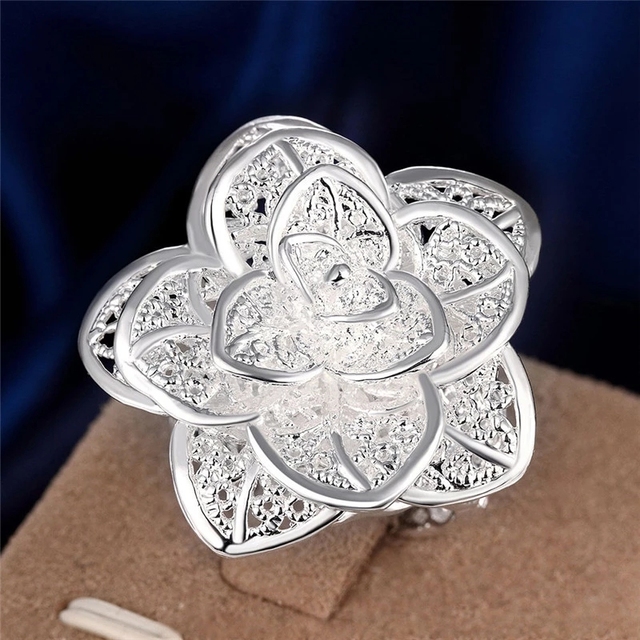 Kolczyki naszyjnik pierścionki - zestaw biżuterii damskiej ze srebra próby 925 z delikatnym wzorem kwiatowym - prezent na imprezę weselną lub świąteczny - Wianko - 8