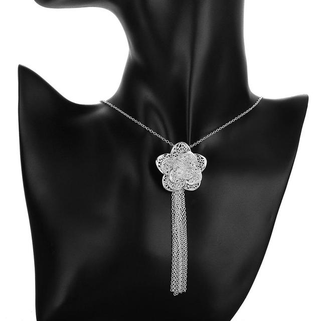 Kolczyki naszyjnik pierścionki - zestaw biżuterii damskiej ze srebra próby 925 z delikatnym wzorem kwiatowym - prezent na imprezę weselną lub świąteczny - Wianko - 7