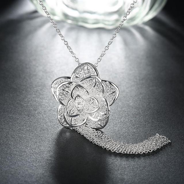 Kolczyki naszyjnik pierścionki - zestaw biżuterii damskiej ze srebra próby 925 z delikatnym wzorem kwiatowym - prezent na imprezę weselną lub świąteczny - Wianko - 6