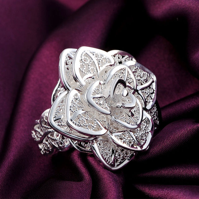 Kolczyki naszyjnik pierścionki - zestaw biżuterii damskiej ze srebra próby 925 z delikatnym wzorem kwiatowym - prezent na imprezę weselną lub świąteczny - Wianko - 9