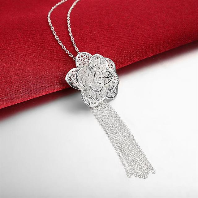 Kolczyki naszyjnik pierścionki - zestaw biżuterii damskiej ze srebra próby 925 z delikatnym wzorem kwiatowym - prezent na imprezę weselną lub świąteczny - Wianko - 5