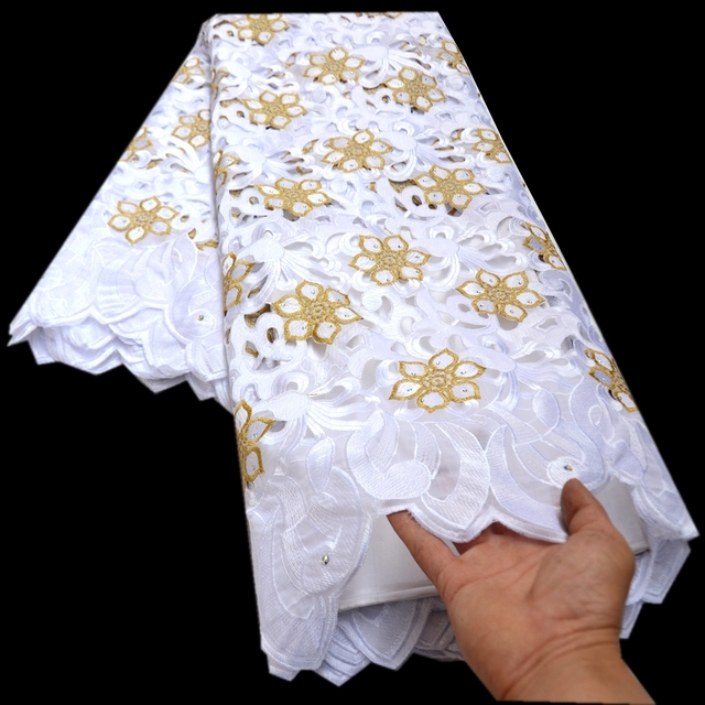 Szwajcarska koronka bawełniana z Nigerii - suche tkaniny na suknię ślubną 2020 - Wianko - 1