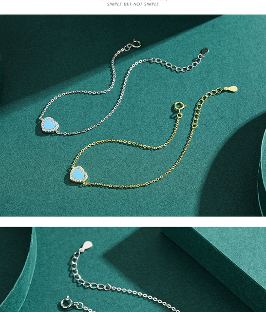 925 Sterling srebrna bransoletka z turkusową zawieszką iskrzących charms na łańcuszku ogniwowym - biżuteria ślubna dla kobiet - Wianko - 7