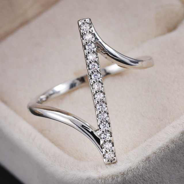 Pierścień biżuteryjny z zakrzywioną wysokiej klasy cyrkonią dla kobiet na rocznicę - 2021 - Wianko - 4