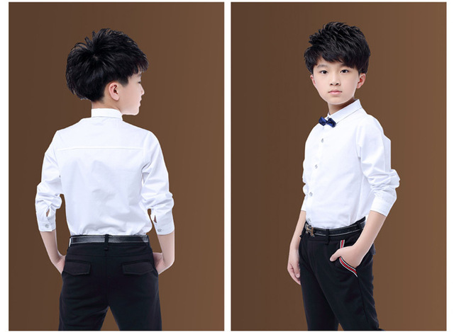 Dziecięce chłopięce koszule bawełniane w czarno-biały wzór z krawatem, dla chłopców w wieku 3-15 lat - Wianko - 3
