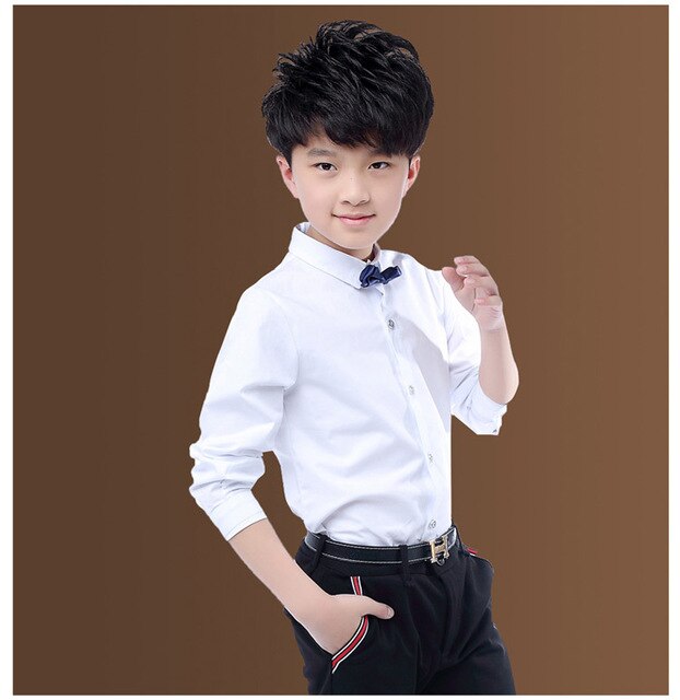 Dziecięce chłopięce koszule bawełniane w czarno-biały wzór z krawatem, dla chłopców w wieku 3-15 lat - Wianko - 2