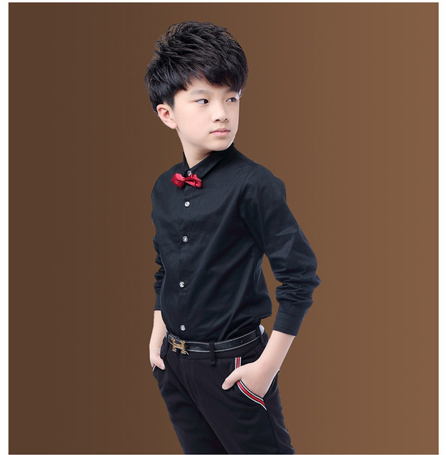 Dziecięce chłopięce koszule bawełniane w czarno-biały wzór z krawatem, dla chłopców w wieku 3-15 lat - Wianko - 4