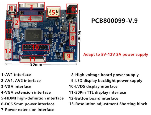 Ekran LCD HSD080IDW1-C00 8 cali z panelem sterującym 2AV VGA HDMI - Wianko - 1