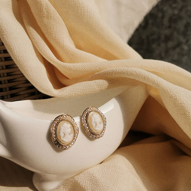 Kolczyki Vintage AOMU 2020 z marmurowym okrągłym opalem - perłowy detal - Wianko - 10