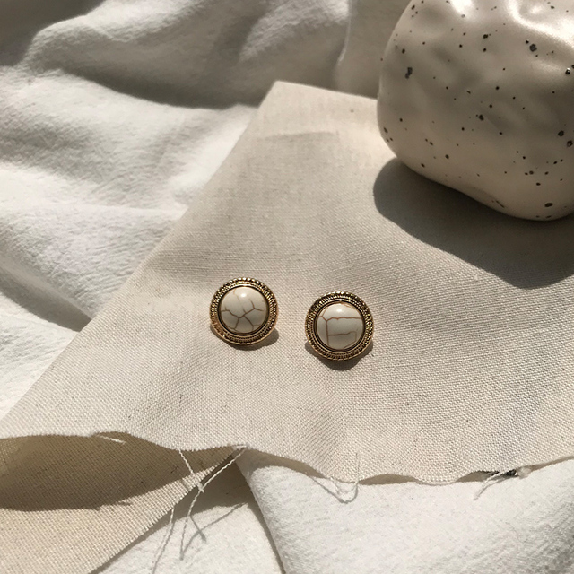 Kolczyki Vintage AOMU 2020 z marmurowym okrągłym opalem - perłowy detal - Wianko - 9