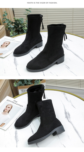 Nowe modne kobiety botki Chelsea Boots - grube, zimowe, ciepłe, na platformie, imitujące zamsz, wsuwane na obcasie - Wianko - 19