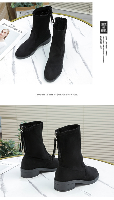 Nowe modne kobiety botki Chelsea Boots - grube, zimowe, ciepłe, na platformie, imitujące zamsz, wsuwane na obcasie - Wianko - 20