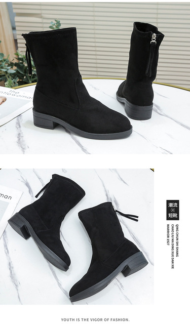 Nowe modne kobiety botki Chelsea Boots - grube, zimowe, ciepłe, na platformie, imitujące zamsz, wsuwane na obcasie - Wianko - 21