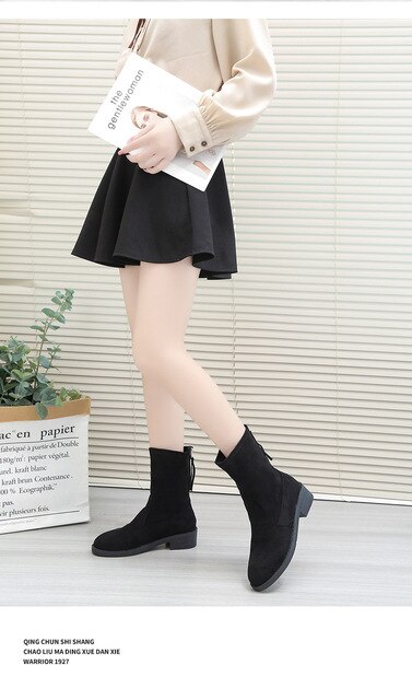 Nowe modne kobiety botki Chelsea Boots - grube, zimowe, ciepłe, na platformie, imitujące zamsz, wsuwane na obcasie - Wianko - 11
