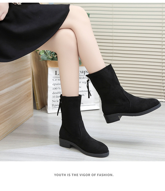 Nowe modne kobiety botki Chelsea Boots - grube, zimowe, ciepłe, na platformie, imitujące zamsz, wsuwane na obcasie - Wianko - 13