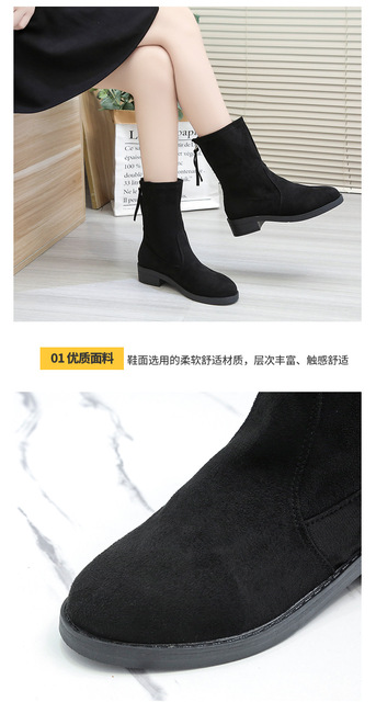 Nowe modne kobiety botki Chelsea Boots - grube, zimowe, ciepłe, na platformie, imitujące zamsz, wsuwane na obcasie - Wianko - 5
