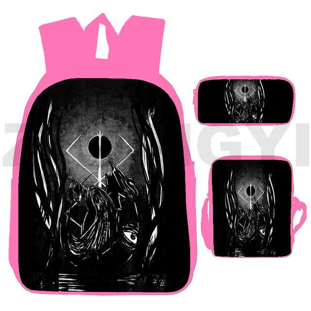 Plecak Berserk 3D dla kobiet - 3 szt./zestaw w kolorze różowym dla dzieci w wieku przedszkolnym - 12/16 Cali - dla mężczyzn i kobiet - płócienny - Wianko - 9