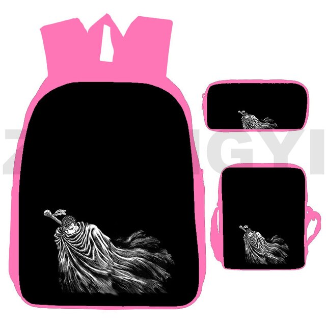 Plecak Berserk 3D dla kobiet - 3 szt./zestaw w kolorze różowym dla dzieci w wieku przedszkolnym - 12/16 Cali - dla mężczyzn i kobiet - płócienny - Wianko - 14