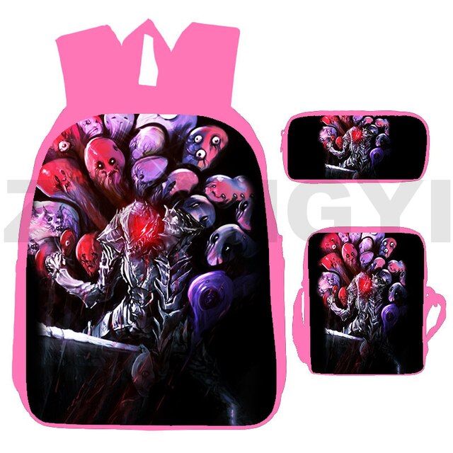 Plecak Berserk 3D dla kobiet - 3 szt./zestaw w kolorze różowym dla dzieci w wieku przedszkolnym - 12/16 Cali - dla mężczyzn i kobiet - płócienny - Wianko - 6