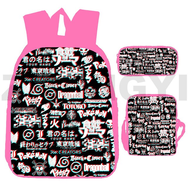Plecak Berserk 3D dla kobiet - 3 szt./zestaw w kolorze różowym dla dzieci w wieku przedszkolnym - 12/16 Cali - dla mężczyzn i kobiet - płócienny - Wianko - 1