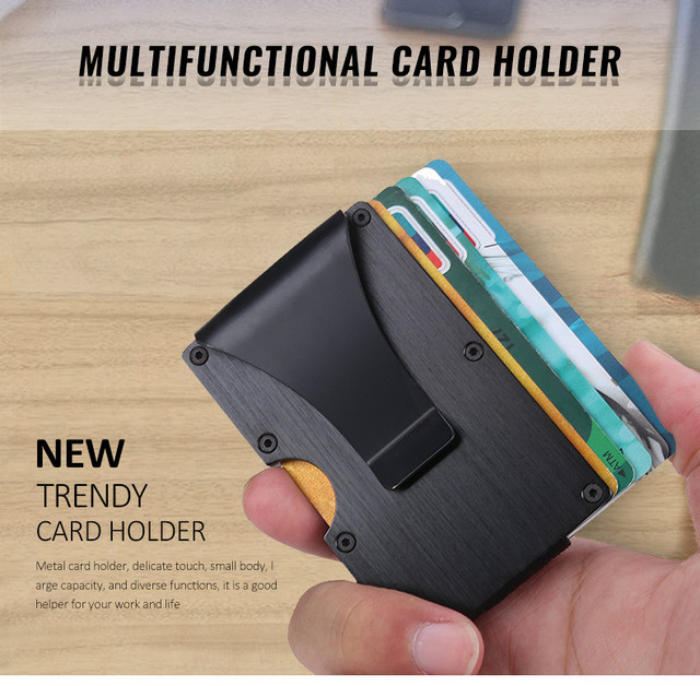 RFID metalowy portfel na karty DIENQI Mężczyźni Kobiety Portfele Worki na Pieniądze Torebka Mini Slim Portfel Moda Cienki, Czarny Walet - Wianko - 1