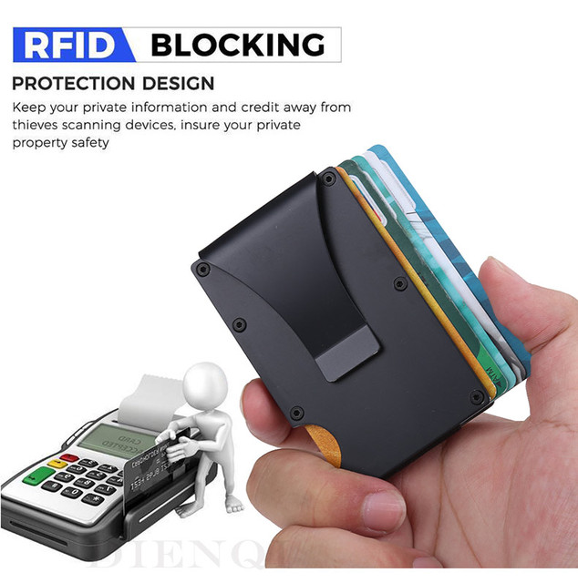 RFID metalowy portfel na karty DIENQI Mężczyźni Kobiety Portfele Worki na Pieniądze Torebka Mini Slim Portfel Moda Cienki, Czarny Walet - Wianko - 4