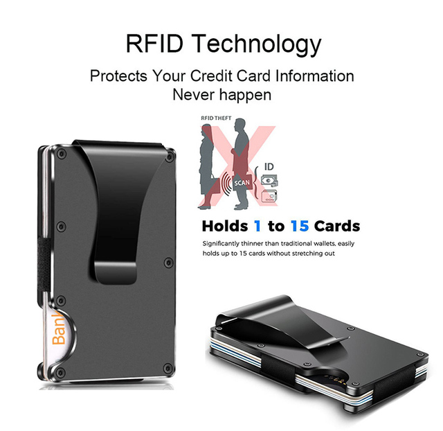 RFID metalowy portfel na karty DIENQI Mężczyźni Kobiety Portfele Worki na Pieniądze Torebka Mini Slim Portfel Moda Cienki, Czarny Walet - Wianko - 5