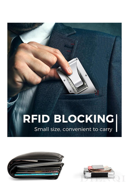RFID metalowy portfel na karty DIENQI Mężczyźni Kobiety Portfele Worki na Pieniądze Torebka Mini Slim Portfel Moda Cienki, Czarny Walet - Wianko - 6