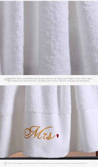 Ręcznik kąpielowy bawełniany haftowany, biały, miękki, dla dorosłych, o wysokiej jakości i silnej absorpcji wody - Wianko - 5
