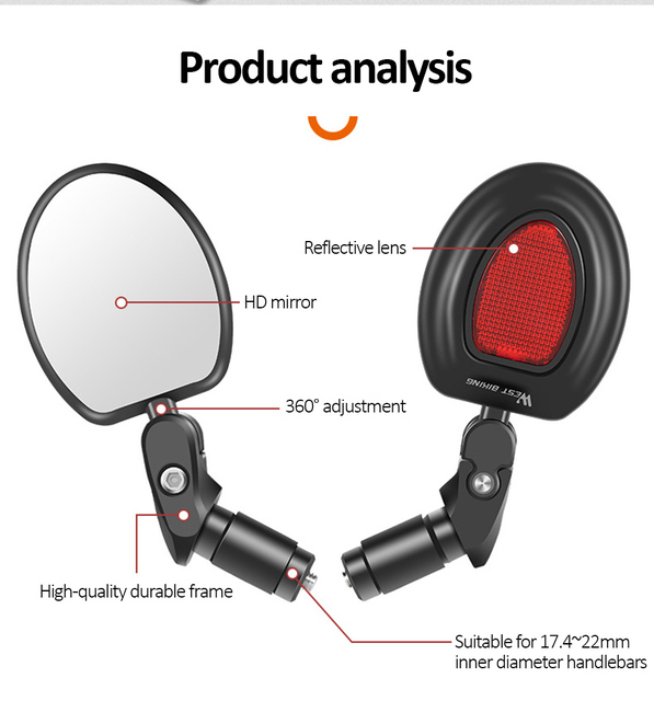 Lusterko wsteczne rowerowe składane, 360-stopniowe obracane, regulowane, do rowerów MTB i szosowych - Wianko - 2